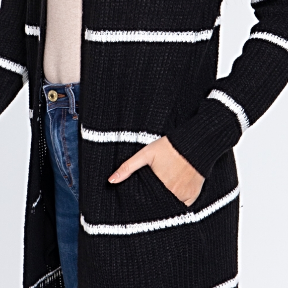 Cozy Chic Black Striped Longline Open Card… - Picture 3 of 7